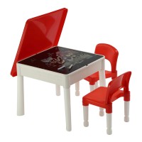 Masuta Alba 6 in 1 cu doua scaunele pentru activitati de scris desenat  Joaca cu Nisip si Apa